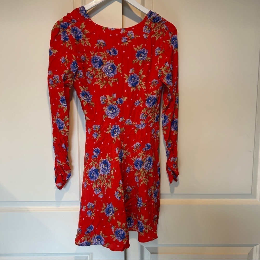Zara Red Floral Wrap Sleeved Summer Dress - XS - Picture 2 of 10
